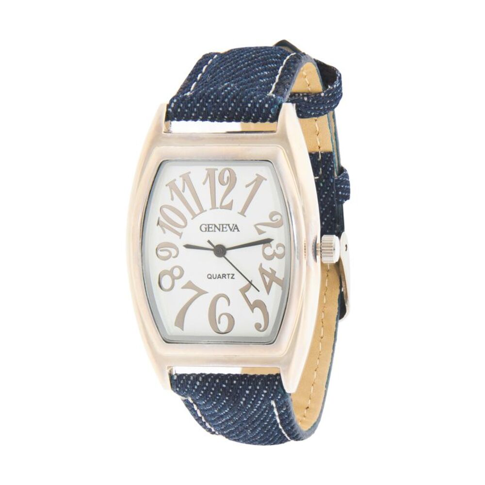 NEW Geneva Navy Denim Strap Silver Tone Quartz Watch